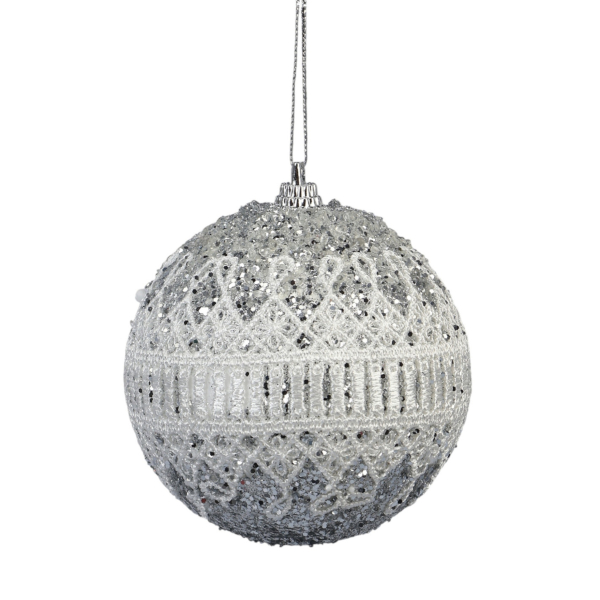 Ёлочный шар новогодний d=8 см «Карнавал» роскошь, серебристо-белый