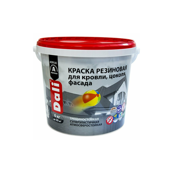 Краска резиновая фасадная 6кг серый глубокоматовый Dali