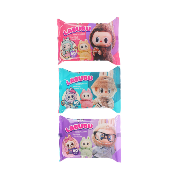 Салфетки влажные Labubu универсальныеMix, 60шт