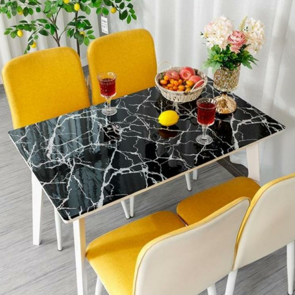 Клеенка силиконовая 1,0*20м 0,6мм мрамор серебро на черном LS8191E-100CM Baizheng