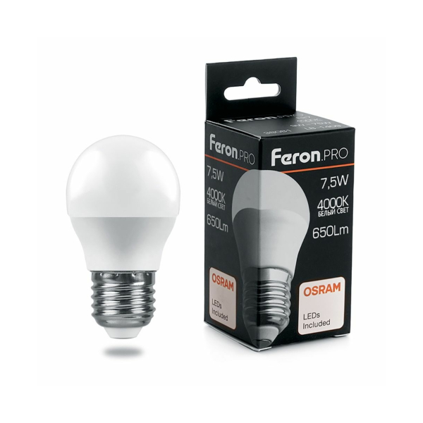 Лампа св/д G45  7,5Вт 4000К Е27 OSRAM Feron.PRO