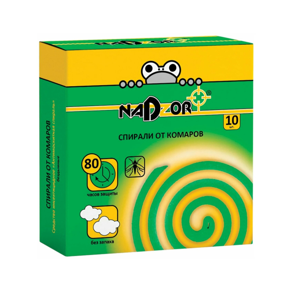 Спирали от комаров малодымные без запаха черные Nadzor 10шт