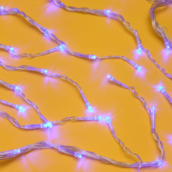 Гирлянда эл.бахрома 2,5х0,6м 128LED/синий эффект водопада 8 реж ПВХ прозр 220В