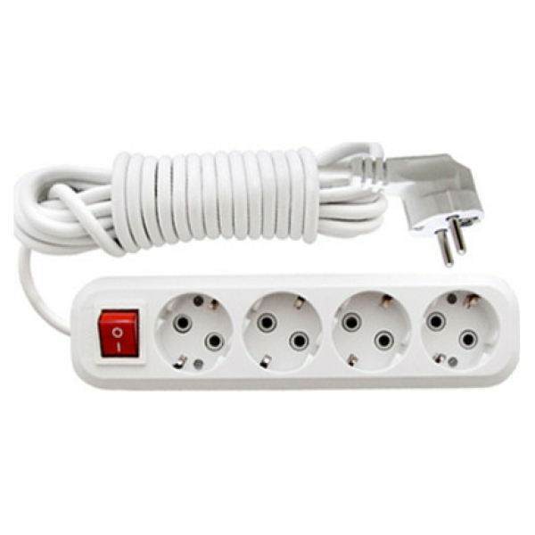 Удлинитель  4гн  3м 10А (земля,выключатель) 2500W  H-LH-F04-3 Baizheng