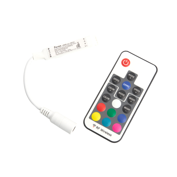 Контроллер mini 2А 12-24В для св/д RGB ленты с пультом белый 10м LD66 Feron