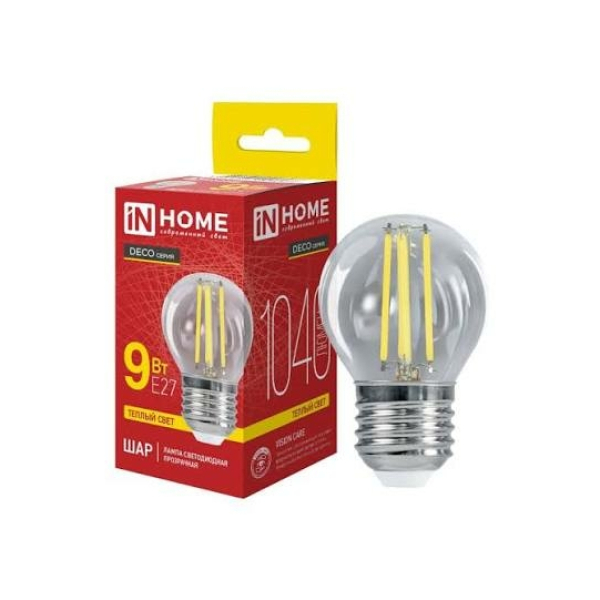 Лампа св/д Е27 LED-шар-deco 9Вт 3000К прозрачная  IN HOME