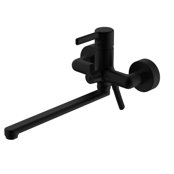 Смеситель для ванны однорычажный длинный излив латунь черный CLM31B Column Black VODA