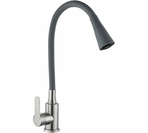 Смеситель для кухни однорычажный силиконовый излив серый нерж.сталь Садко 577032 АНТЕЙ