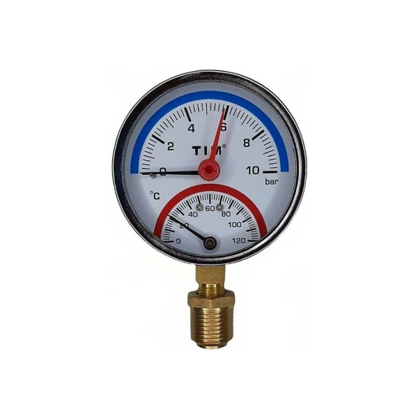 Термоманометр радиальный Ø80мм 120°C 10 бар 1/4"-1/2" STI