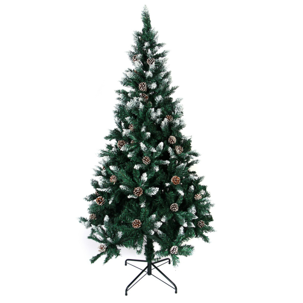 Ель искусственная с заснеженными кончиками и шишками 180см 585 веток ПВХ