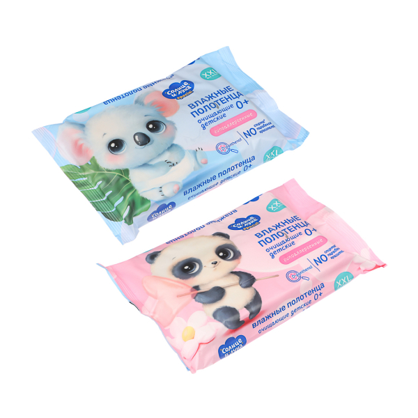 Влажные полотенца Солнце и луна детские 0+, очищающие, 42шт