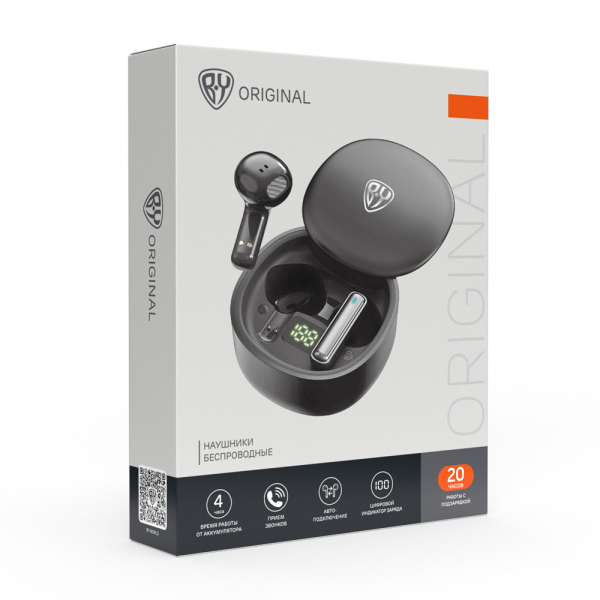 BY Наушники беспроводные TWS Rekme,индикатор заряда, вкладыши, 30/250 мАч, BT5.3, черный