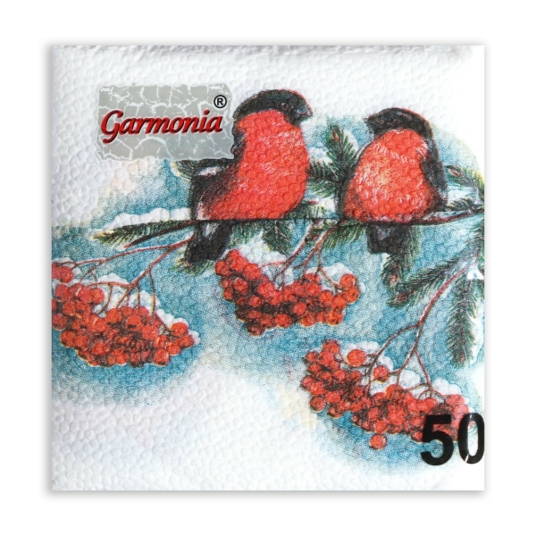 Салфетки бумажные Снегири 24*24см 50шт