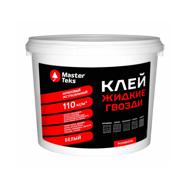 Жидкие гвозди экстрасильный 7,2кг 110 кг/м2 белый MasterTeks ProfiMaster