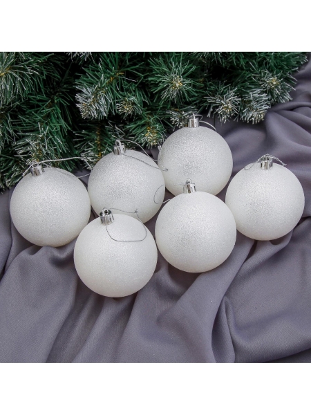 Набор шаров пластик d-8 см, 6 шт "Блестящая дымка" белый 1009397