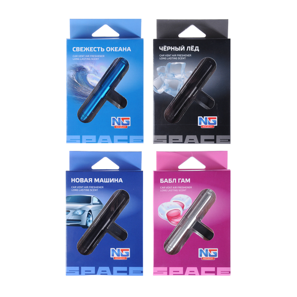 NEW GALAXY Ароматизатор на дефлектор Спейс, 3,7 гр., бабл гам, нов.маш., океанская свежеcть,черн.лед