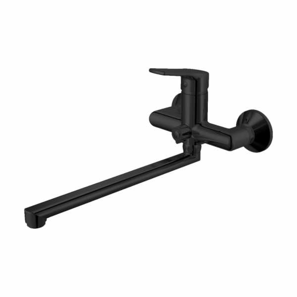 Смеситель для ванны однорычажный длинный излив черный латунь 12135 Темза GOLDEN FOX