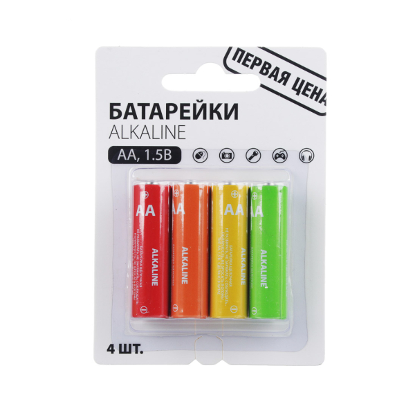 Первая цена Батарейки 4шт, тип АA, "Alkaline" щелочная в блистере