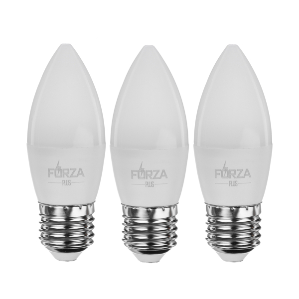 FORZA Лампа светодиодная 2+1шт, C37 8 Вт, E27, 600 Лм, 4000 К, 175-265 В, 1 год гар.