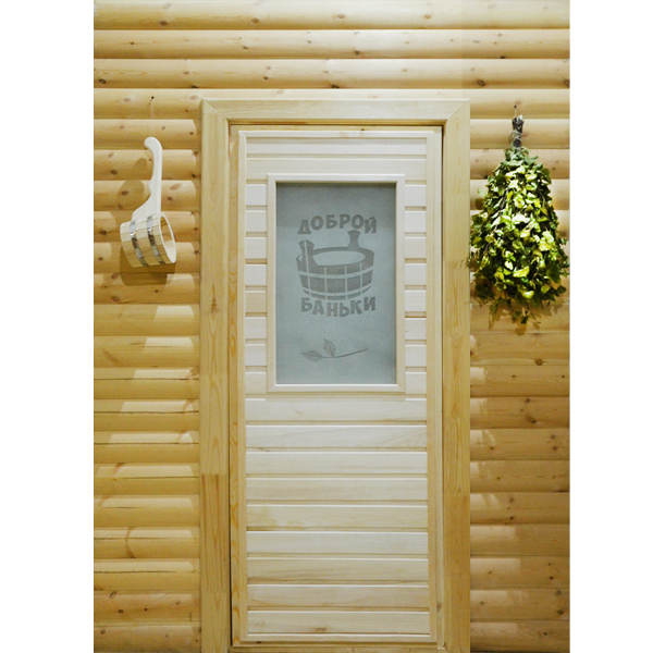 Дверной блок ЛИПА 700 х 1900 мм ПО САТИН с рисунком ДОБРОЙ БАНЬКИ
