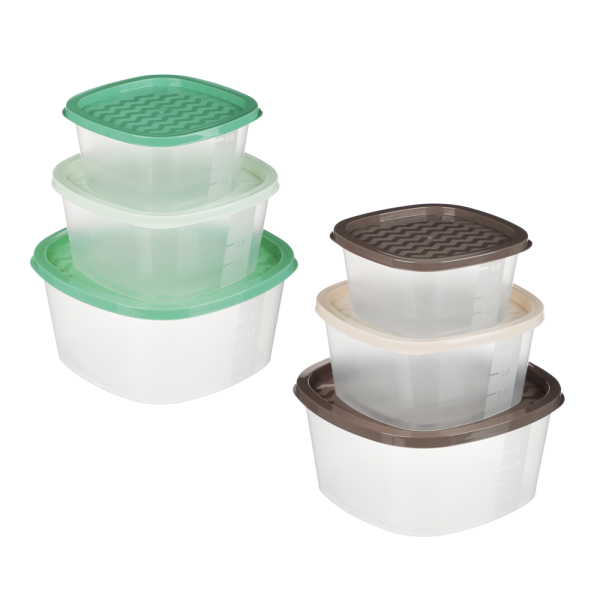 Набор квадратных контейнеров пищевых 3шт (0,9л 1,55л 2,65л), пластик