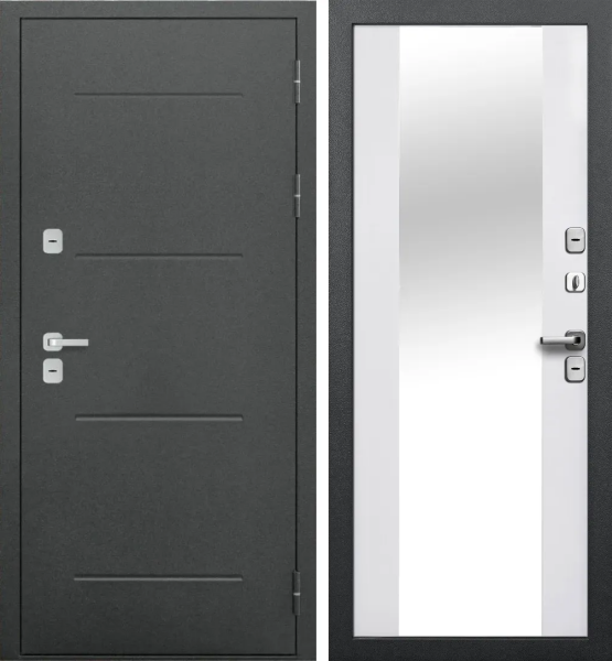 Дверь Isoterma Серебро Эмалит белый Зеркало 860*2050мм R Сибирский  стандарт