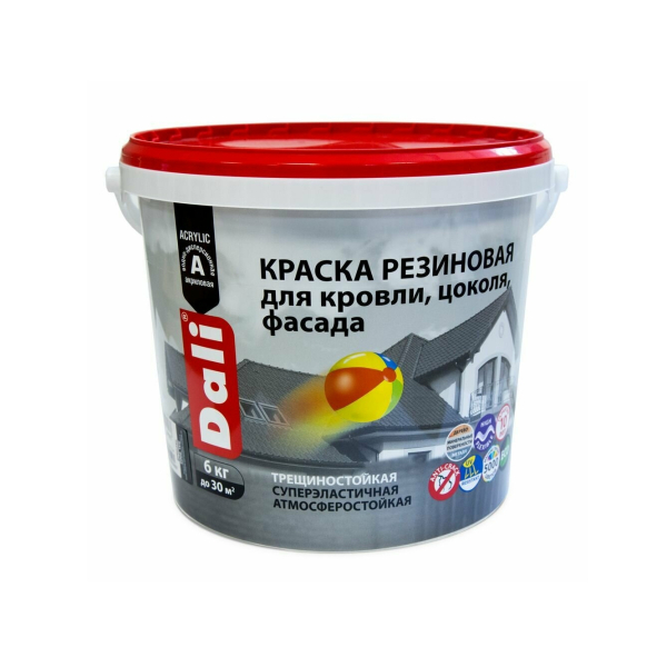 Краска резиновыя для кровли цоколя и фасадов 6кг база А Dali