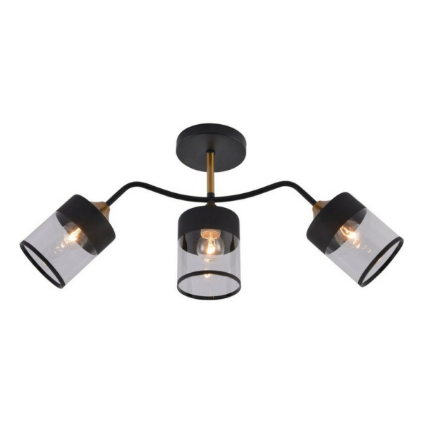 Люстра 3*60Вт Е27   плафон стекло черный латунь  62*12*27 см 12м2 Baizheng