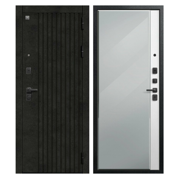 Дверь В-15/1  Черный Муар+Бетон Темный/ Софт ясень белый 860*2050 ЗЕРКАЛО П Центурион 2026