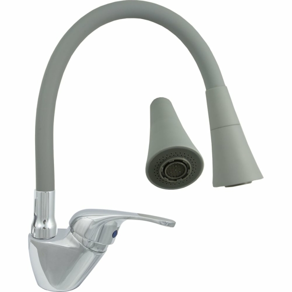 Смеситель для кухни однорычажный силиконовый излив серый латунь 466965 SANDAY