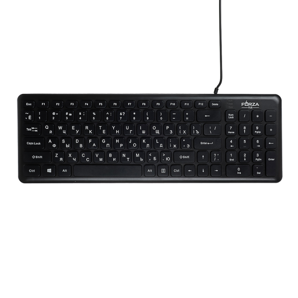 FORZA Клавиатура проводная, черный, 382x126x21.3мм, кабель 150см