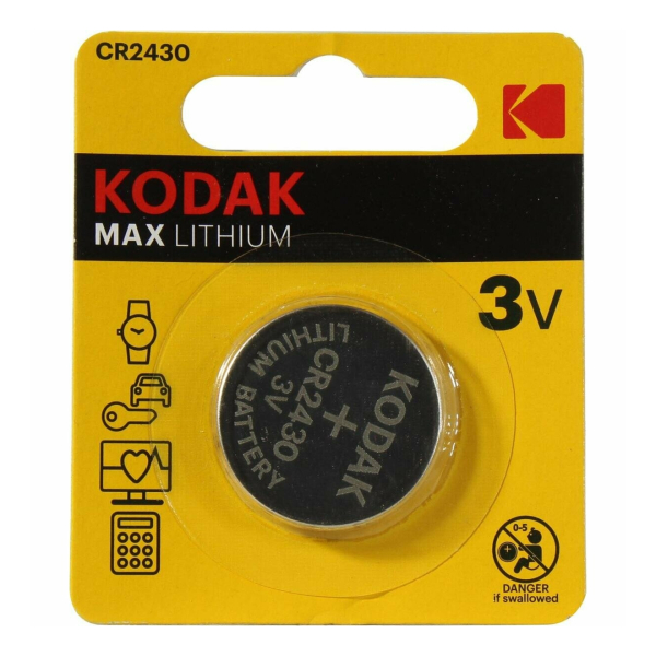 Батарейка литиевая Kodak Max, CR2430-1BL, 3В, блистер, 1 шт. 9336786