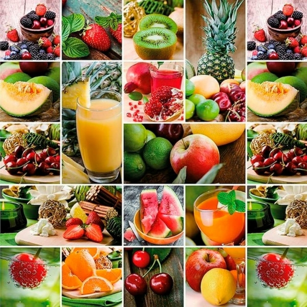 Клеенка ПВХ нетканая основа 1,4*20 м фрукты и ягоды в клетке рис 106A Dekorama