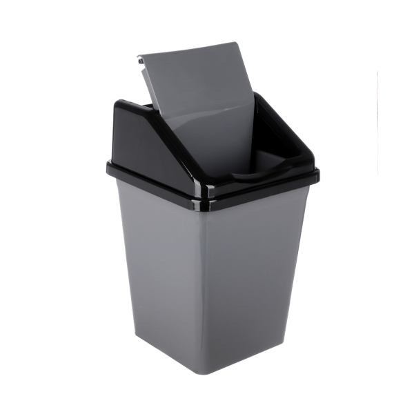 Ведро для мусора с подвижной крышкой 10л квадратное (серо/черный)
