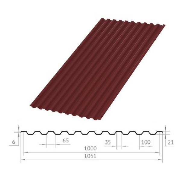 Профлист С21 (3005) красное вино 6 м.-0,45