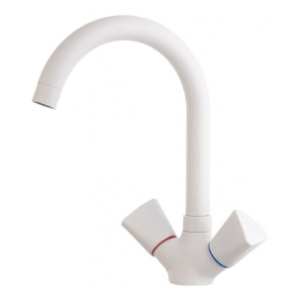 Смеситель для кухни маховик высокий излив белый латунь 450605-06 SANDAY