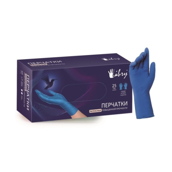 Перчатки латексные ультрапрочные синие XL Libry 25/250