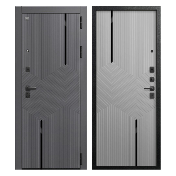 Дверь V-19 Черный муар/Кашемир графит-Кашемир белый 860*2050 L Центурион 2026
