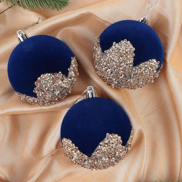 Набор шаров d-8см 3шт синий Бархат Честер