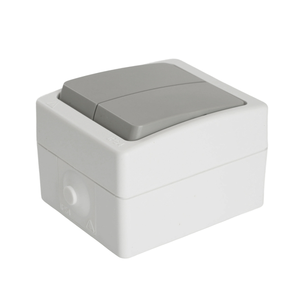 Выключатель ОУ 2 кл. IP54 белый/серый ВЕЛЕНА PSW10-221-54 STEKKER