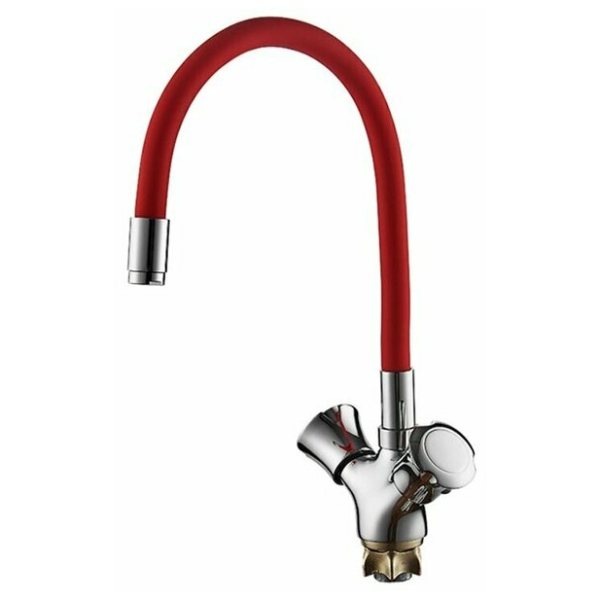 Смеситель для кухни маховик силиконовый излив красный цинк L4022-1 LEDEME