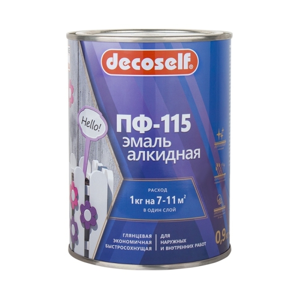 Эмаль ПФ-115 черная 0,9кг Decoself Пуфас