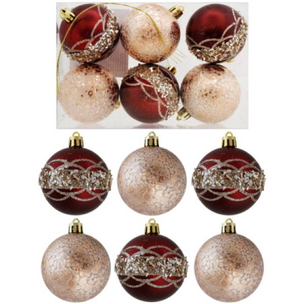 Украшение Елочное "Шары Воображение" 6шт. d-6см.шампань+бургунди