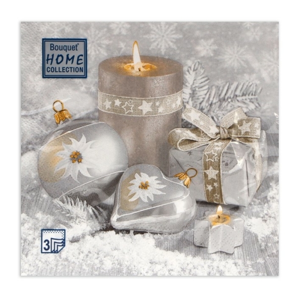 Салфетки бумажные Праздничный натюрморт серебро 33*33см 20шт