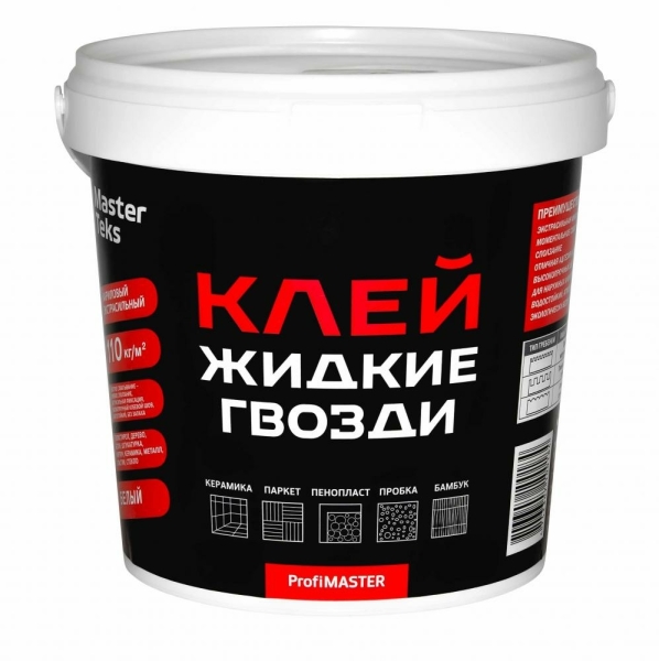 Жидкие гвозди экстрасильный 1,5кг 110 кг/м2 белый MasterTeks ProfiMaster