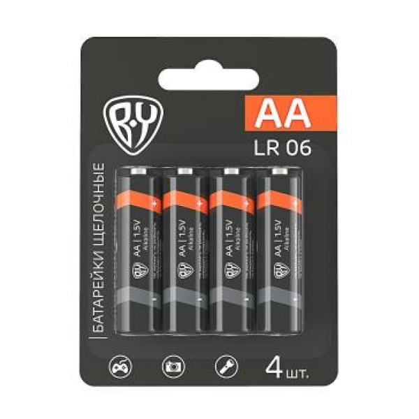 BY Батарейки AA (LR06) 4шт в блистере, щелочные 1.5V, высокой ёмкости