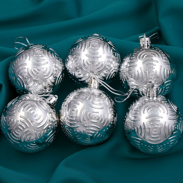 Ёлочные игрушки «Объёмные бантики», шары новогодние, d=6 см, набор 6 шт., серебро