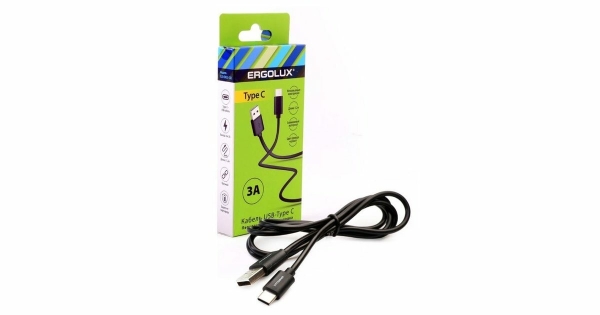 Дата-кабель USB(A)шт  2А 1м, черный ELX-CDC02P-C02 ERGOLUX