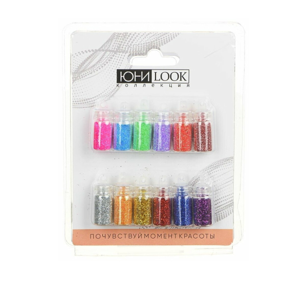 ЮНИLOOK Декор для дизайна ногтей в баночках "Блёстки", 12шт, разноцветные