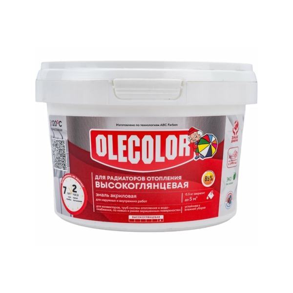 Эмаль акриловая для радиаторов белая высокоглянцевая 0,5кг Olecolor